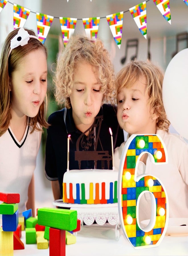 Baquler Building Block Light up Number Birthday Decoration Sign Marquee LED Numbers for Party Lighted Building Block Theme Birthday Party Supplies 8.58''(Number 6) - Image 5